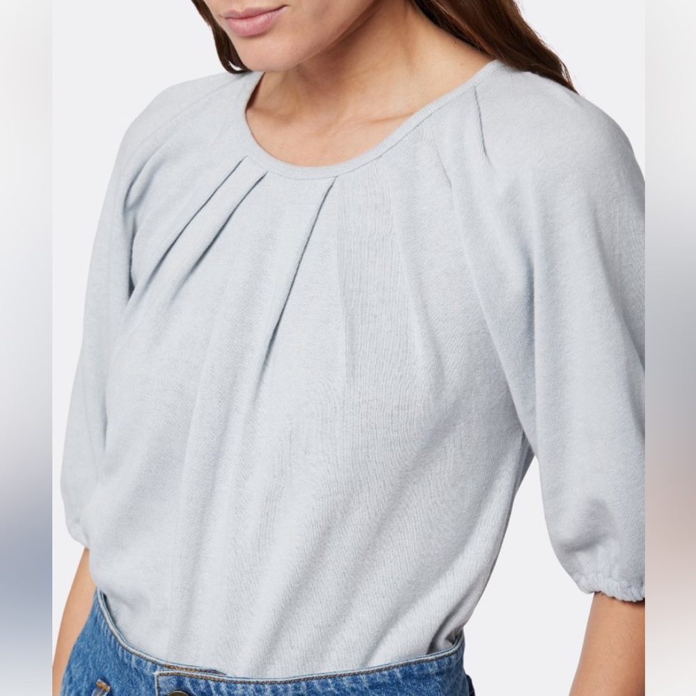 Soft Joie marina puff sleeve top blouse keyhole back gray dawn blue XS